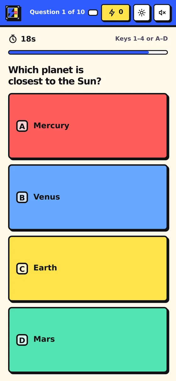 A student's phone showing a question with four colored answers